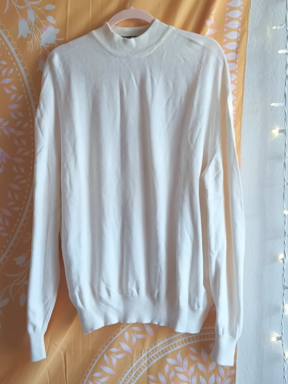 Vintage 80s Hunt Club Lightweight White Knit Mock Neck Large Cotton Sweater